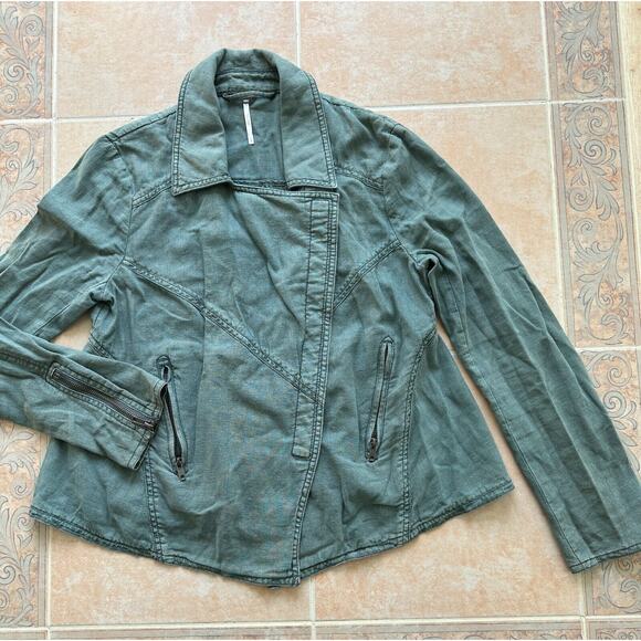Free People Linen Cotton Blend Moto Lightweight Jacket S - Picture 3 of 9
